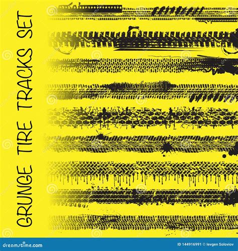 Grunge Yellow Tire Tracks Set Stock Vector Illustration Of