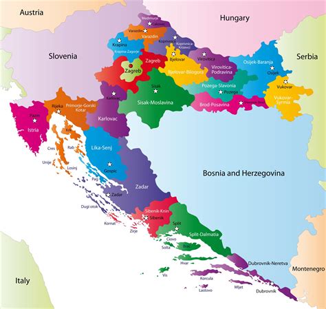 Карта регионов Хорватии политическая и государственная карта Хорватии