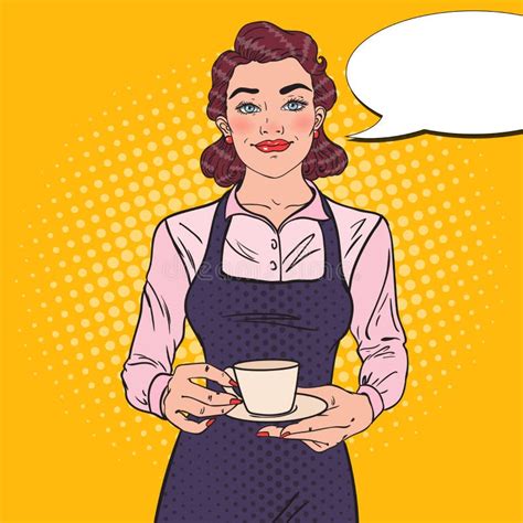 Lächelndes Weibliches Barista Mit Tasse Kaffee Im Café Retro