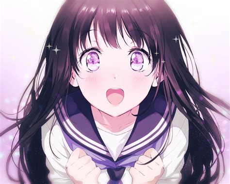 Anime Girls Anime Open Mouth Purple Eyes Face Chitanda Eru Hyouka