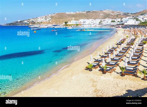 Platis Gialos Beach Mykonos Cyclades Islands Greece Stock Photo Alamy