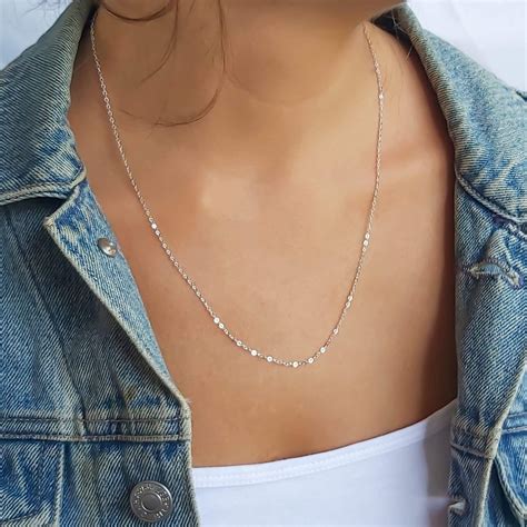 Minimalist Sterling Silver Link Chain Necklace Dainty Simple Long Sil