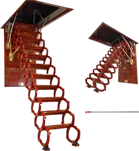 Intbuying Ti Mg Alloy Attic Ceiling Extension Ladder Concealed Folding