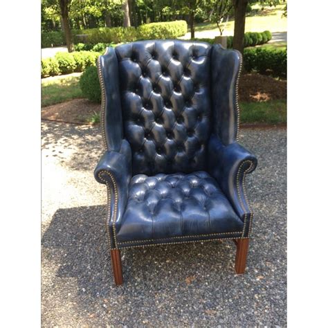 Navy Blue Leather Wing Chair Chairish