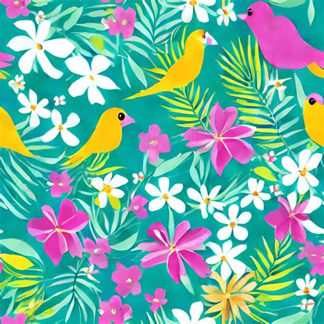 Floral Fantasy Tropical Birds Digital Graphic · Creative Fabrica
