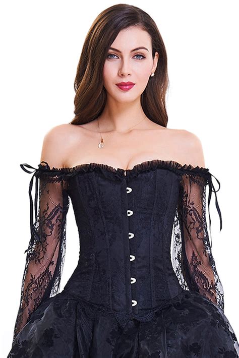 Atomic Black Overbust Corset With Floral Lace Sleeves Atomic Jane