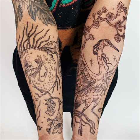 Dragon And Crane Myth Ancient Indigo Tattoos By Amanda Appiarius