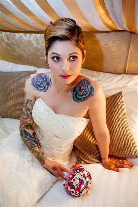 Tattooed Bride With Button Bouquet Classy Said No One Ever Brides With Tattoos Gorgeous