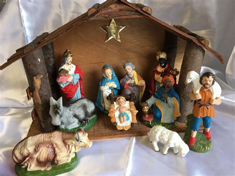 1960s Creche Bark Wood Nativity Set Holy Etsy Nativity Set