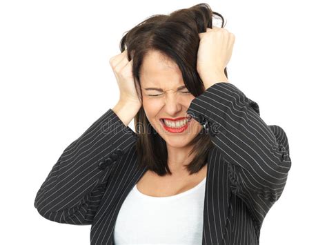 Angry Frustrated Young Business Woman Pulling Hair Stock Image Image