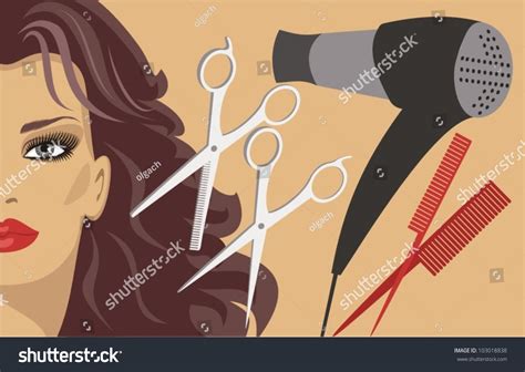 Hair Dryer Comb And Scissors Haircut Stock Vector Illustration