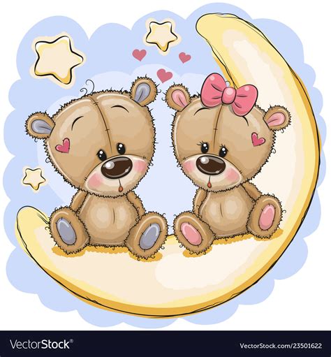 Two Cute Bears Is Sitting On Moon Royalty Free Vector Image