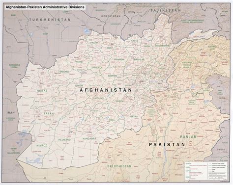 A gran escala mapa de administrativas divisiones de Afganistán y