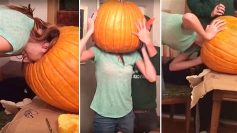 Is It The Great Pumpkin Teen S Head Get Stuck In Viral Video