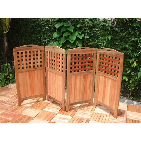 Vifah Modern Patio 48 Outdoor Wood Privacy Screen With 4 Panels In Teak Finish Home Furniture