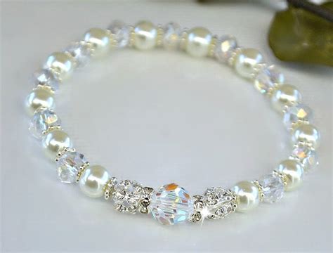 Swarovski Crystal And Pearl Stretch Bracelet