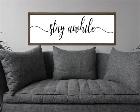 Stay Awhile Sign Living Room Sign Framed Wood Signs Etsy In 2021