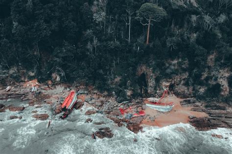 Premium Photo Aerial View Of Shipwrecks On A Coast Photo