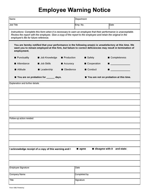 Employee Warning Notice Printable Pdf Printable Employee Write Up Form Printable Forms Free Online
