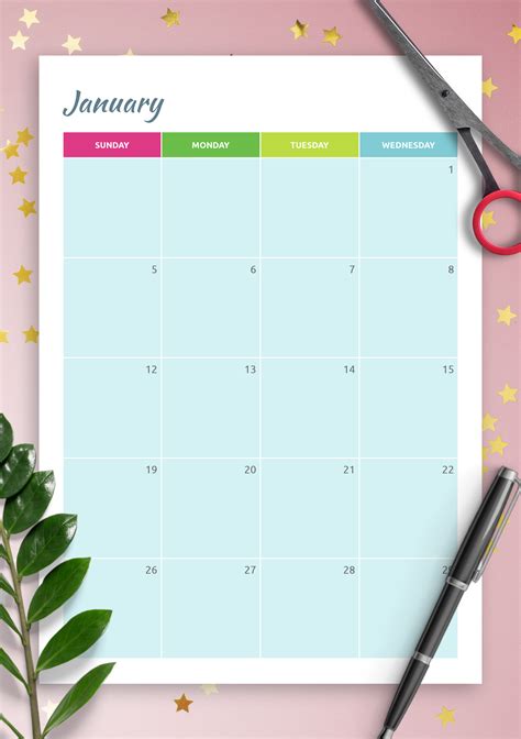 Download Printable Colorful monthly calendar PDF