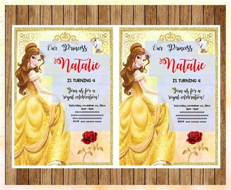 Princess Belle Party Invitation Beauty And The Beast Etsy Printable