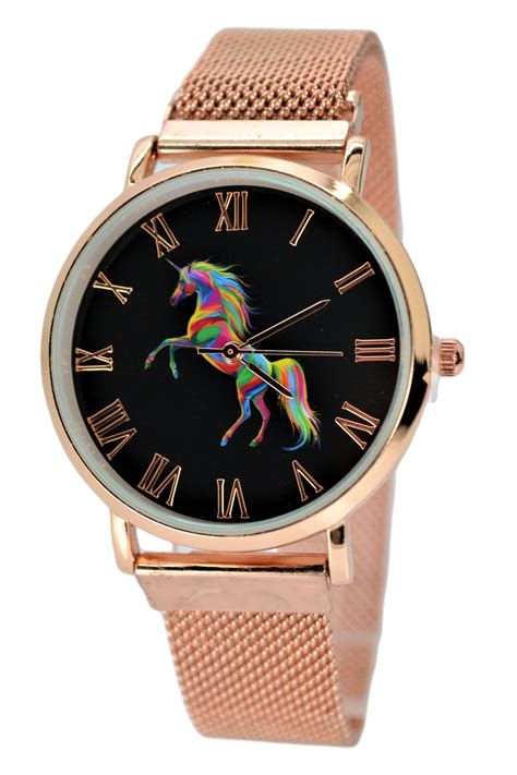 RRI - Lucky Women's Girl's Unicorn Gift Watches Analog Quartz Rose-Gold Tone Ladies Watch Modern 