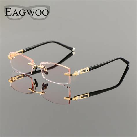 titanium alloy eyeglasses men rimless prescription reading myopia photochromic crystal diamond