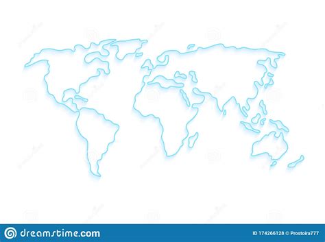 World Map Outline In Blue Cartoon Vector Cartoondealer