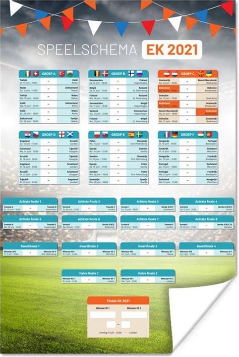 Poster Speelschema Ek Voetbal 2021 80x120 Cm