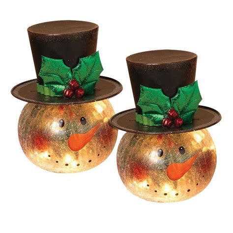 Gerson 8 In H Electric Lighted Crackle Glass Snowman Pack Of 2 2099880ec The Home Depot