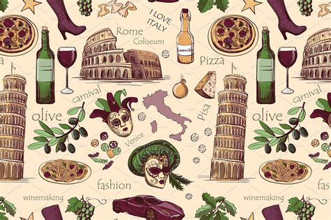 Seamless Pattern Of Italy Illustrator Graphics ~ Creative Market