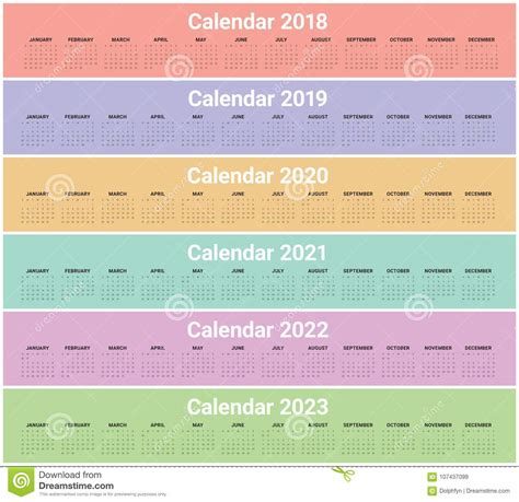 Year 2018 2019 2020 2021 2022 2023 Calendar Vector