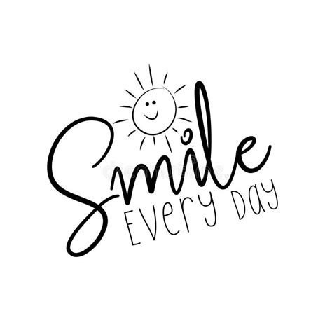 Smile Every Day Handwritten Motivation Text And Cute Litte Sun Stock
