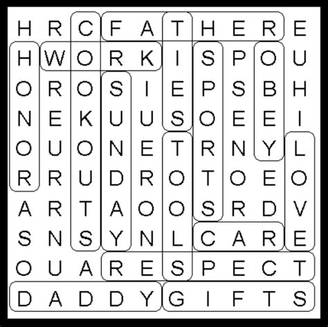 Fathers Day Word Search Puzzle Kids Activity Solution