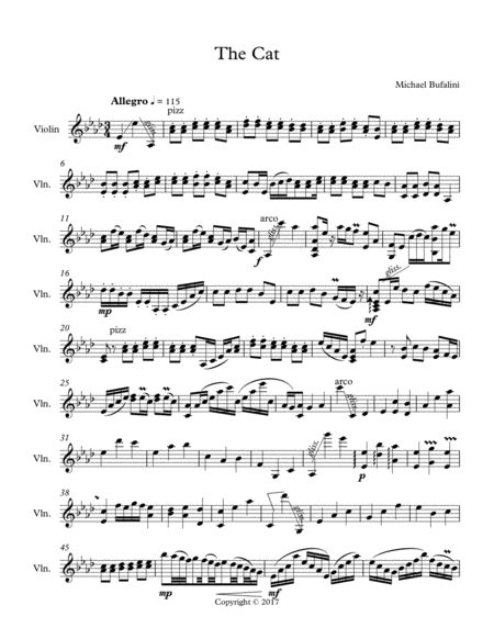 The Cat Sheet Music Michael Bufalini Violin Solo