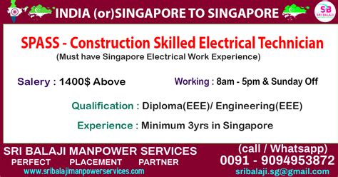 Construction Skilled Electrical Technician Spass Singapore Work