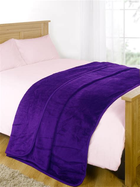 Luxury Faux Fur Mink Aubergine Purple Panel Fleece Blanket Throw