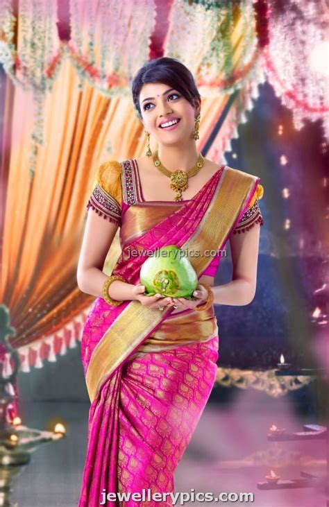 Kajal Agarwal In Bridal Jewellery Silk Saree For Chennai Silks Latest