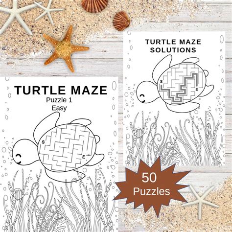 Turtle Mazes For Kids Of All Ages Instantly Download 50 Mazes Etsy
