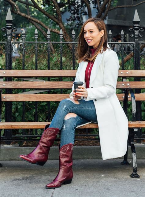 Sydne Style Shows How To Wear Cowboy Boots With Jeans And White Coat