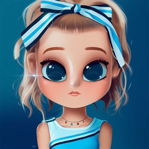 A Cartoon Girl With Big Blue Eyes And A Bow In Her Hair Is Standing