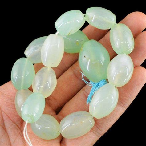 Natural Drilled Green Chalcedony Beads Strand