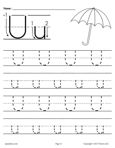 There are tracing printable sheets for each english alphabet letter ( capital and small letters ), and also tracing sheets that include the full english alphabet. FREE Printable Letter U Tracing Worksheet! - SupplyMe