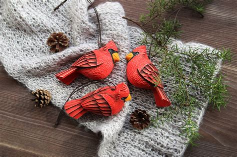 Cardinal Ornament Christmas Cardinal Bird Ornaments Wooden Etsy