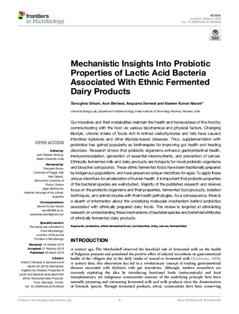 Pdf Mechanistic Insights Into Probiotic Properties Of Lactic Acid
