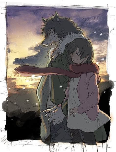 Hana And Ookami The Wolf Man Holding Hands As A Romantic Couple In The