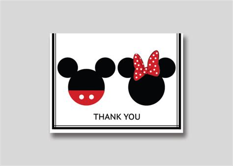 Instant Download Mickey And Minnie Mouse Thank You Card Diy Printable