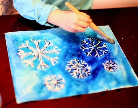 Winter Watercolor Resist Art With Free Printable Snowflake Template