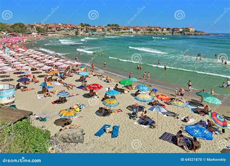 Central Beach Of Sozopol And View Of Sozopol Old Town Bulgaria