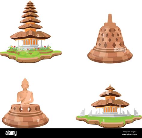 Indonesian Temples Flat Color Vector Objects Set Stock Vector Image